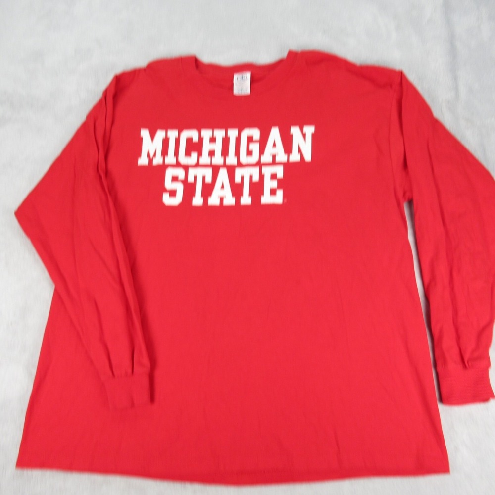 Vintage Michigan State Shirt Mens XL Delta Pro Weight Red Crewneck Long Sleeve